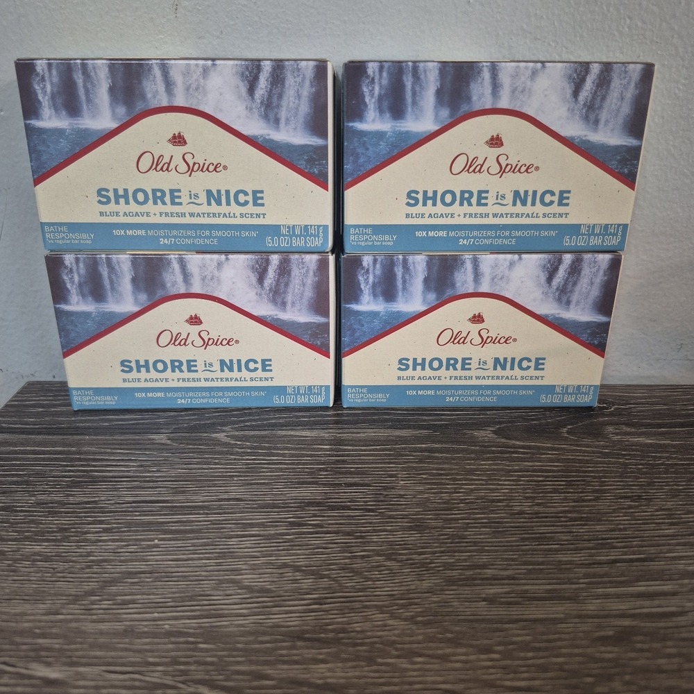 4 Old Spice Premium Bar Soap SHORE IS NICE Blue Agave+Fresh Waterfall Scent 5 OZ